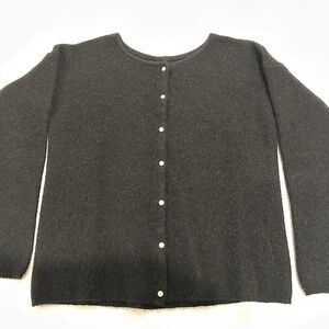 Sezane Black Button-Front Wool Blend Cardigan